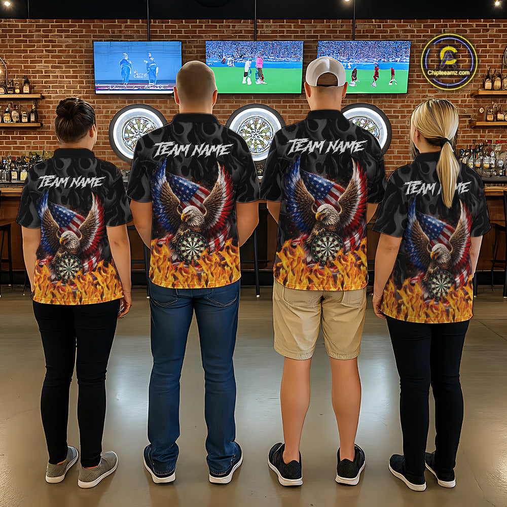 Personalized Fire Flame US Flag Eagle Dart Polo & 1/4-Zip Shirts For Women Patriotic Dart Gifts NYN2795