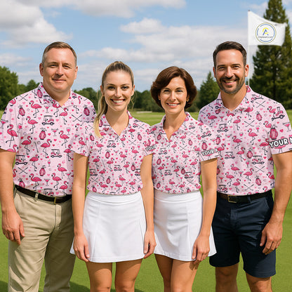Funny Pink Flamingo Pattern Womens Golf Polo Shirt Custom Name Hawaiian Flamingo Golf Shirts NHN0191