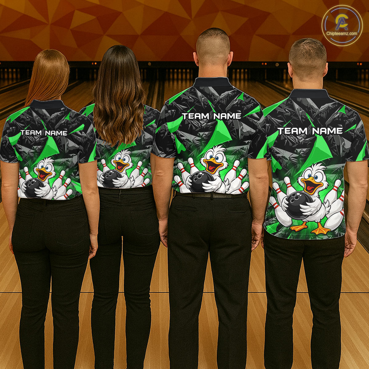 Custom Green Funny Duck Bowling Jersey for Women Bowling League Bowling Team Shirts Polo & 1/4 Zip HN233