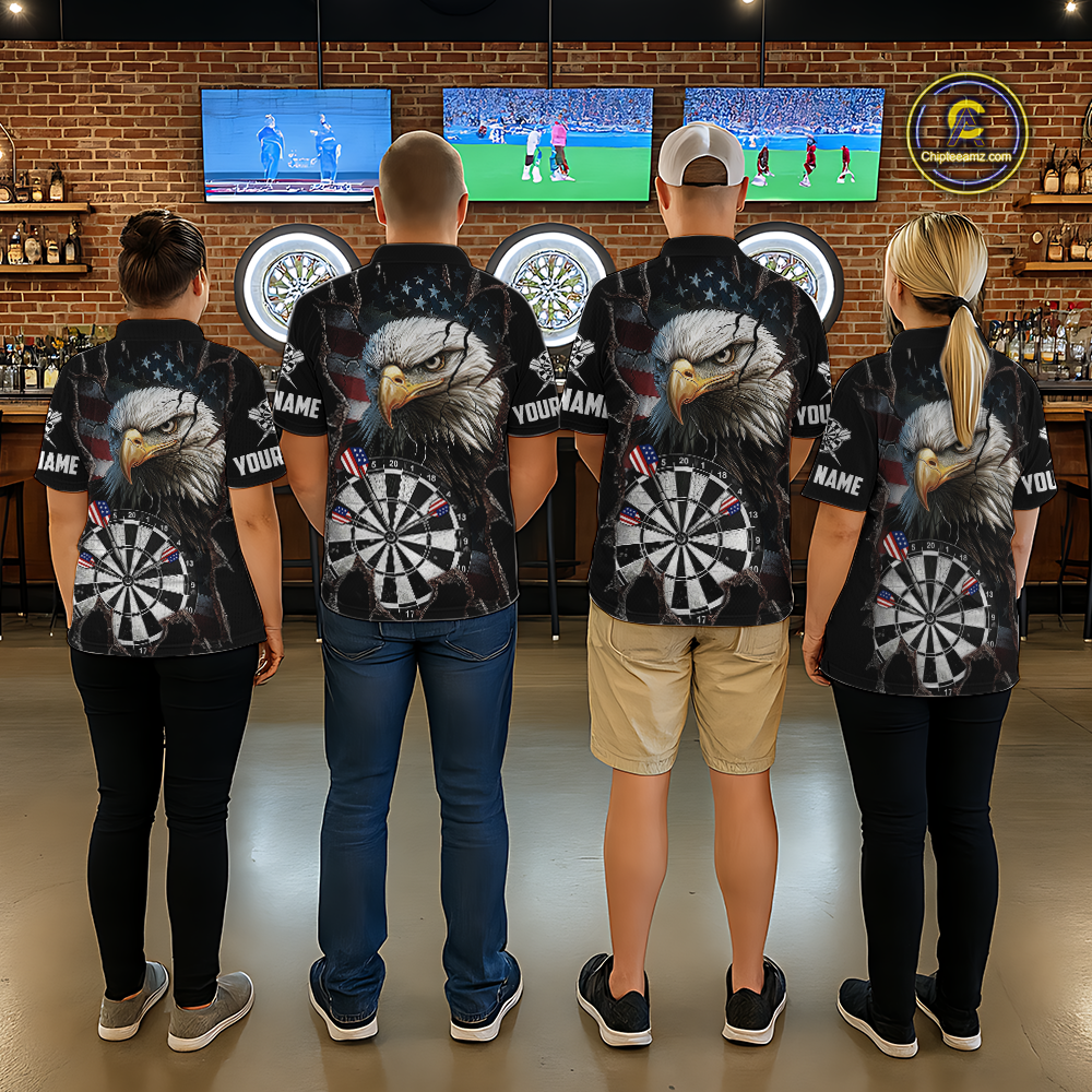 Custom US Flag Eagle Dart Shirts For Men Dart Board Gifts Darts Team Jerseys Dart League NNT154