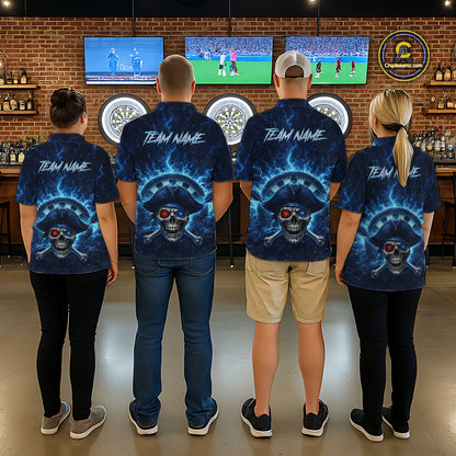 Blue Dartboard & Arrow Fire Flame Pirate Dart Polo Shirts For Men Custom Dart Team Jerseys NYN2726