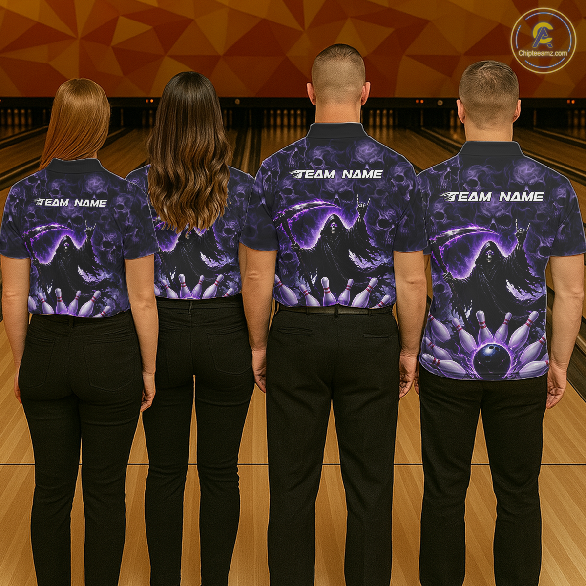 Custom Grim Reaper Bowling Shirt for Men Skull Pattern Bowling Jersey Polo &1/4 Zip QZT978