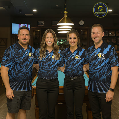 Funny 8 Ball & 9 Ball Billiard Polo & 1/4 Zip For Women Custom Pool Cue Pattern Billiard Jerseys |Blue NYN3018