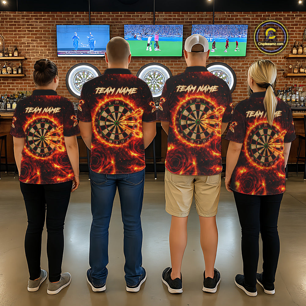 Red Flaming Roses Dartboard & Arrow Custom Men Darts Polo Shirts Fire Flame Dart Jerseys NYN2264