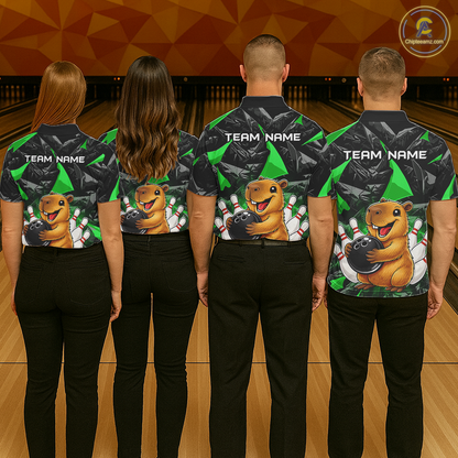 Custom Green Capybara Bowling Jersey for Men Bowling Team Shirts Bowling Polo & 1/4 Zip HNT255