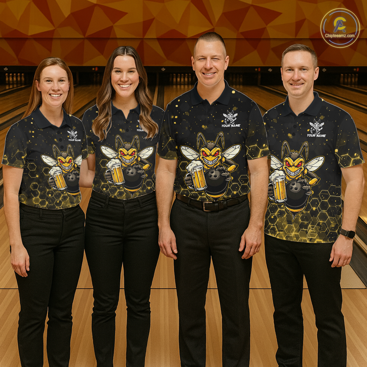 Custom Funny Beer Bee Bowling Jersey for Men Bowling Team Shirts Polo & 1/4 Zip HNT191