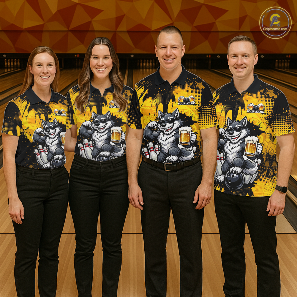 Custom Beer Wolf Bowling Jersey for Men Bowling Team Shirts Bowling Polo & 1/4 Zip HNT264