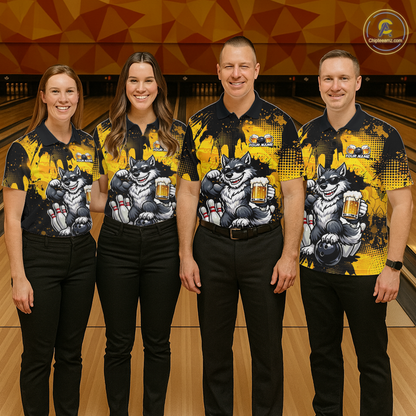Custom Beer Wolf Bowling Jersey for Men Bowling Team Shirts Bowling Polo & 1/4 Zip HNT264