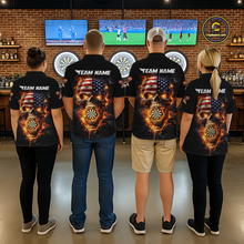 Load image into Gallery viewer, Personalized US Flag Skull Fire Flame Dartboard Women Darts Polo Shirt Custom Darts Team Jersey NYN2585