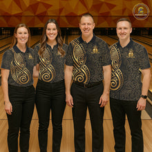 Load image into Gallery viewer, Black And Gold Crown Bowling Ball Polo &amp; 1/4-Zip Shirts For Men Custom Tribal Bowling Team Jerseys NYN3124