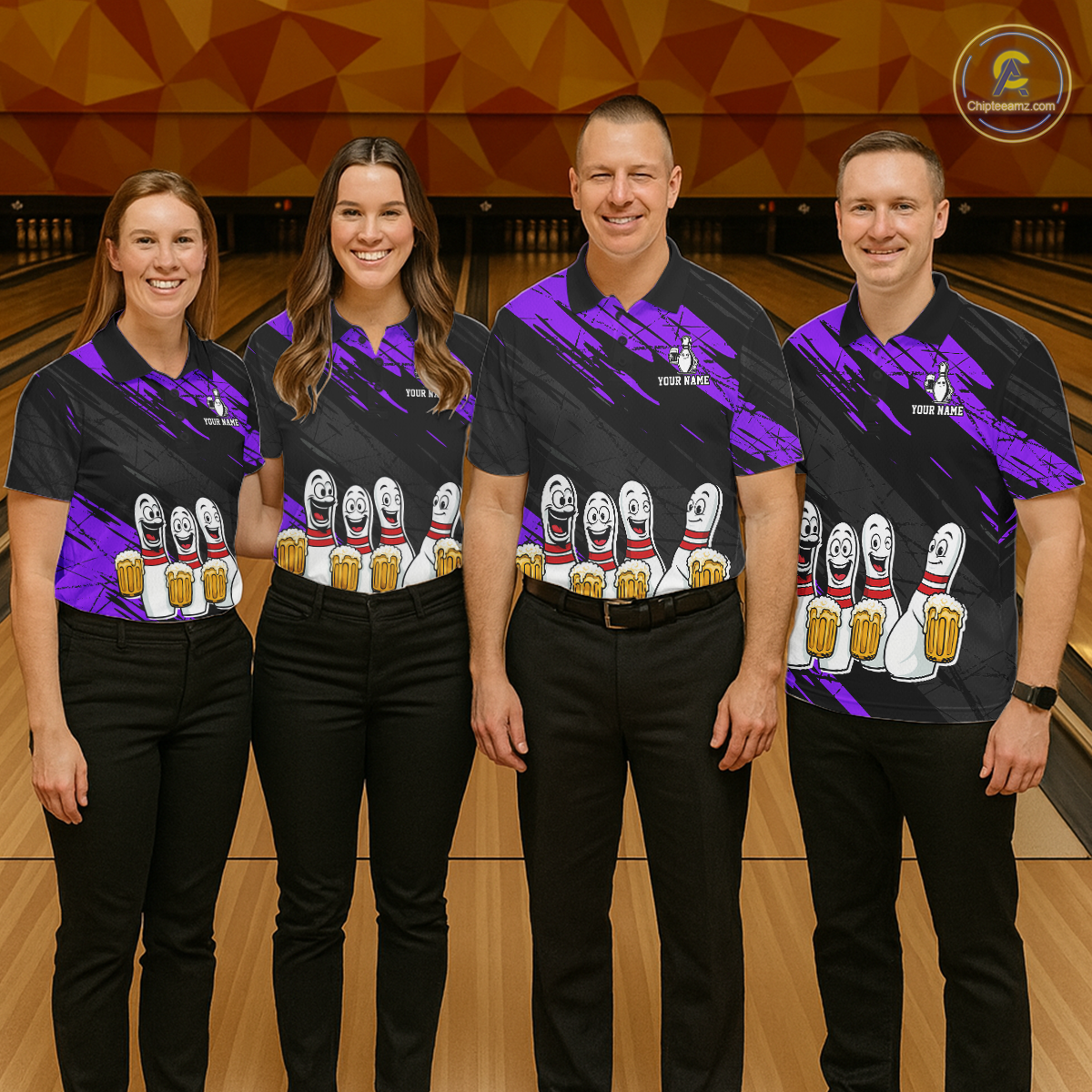Custom Purple Funny Bowling Tournament Jersey for Men Bowling Team Shirts Polo & 1/4 Zip HNT178