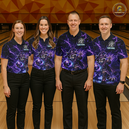 Personalized Raccoon Wizard Bowling Shirt for Men Purple Thunder Lightning Bowling Jersey QZT920