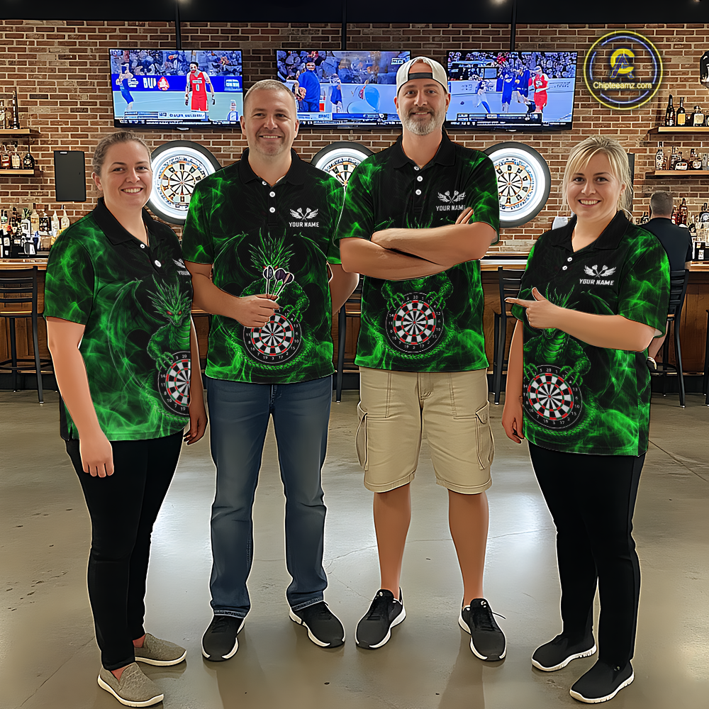 Custom Green Dragon Darts Board Dart Shirts For Men Darts Team Jerseys Polo & 1/4 Zip NNT121