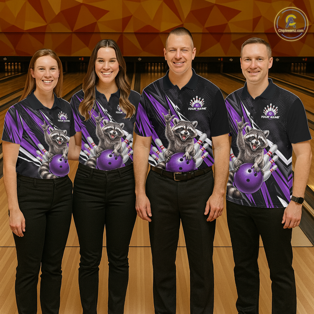 Custom Purple Raccoon Bowling Jersey for Women Bowling Team Shirts Bowling Polo & 1/4 Zip HNT254
