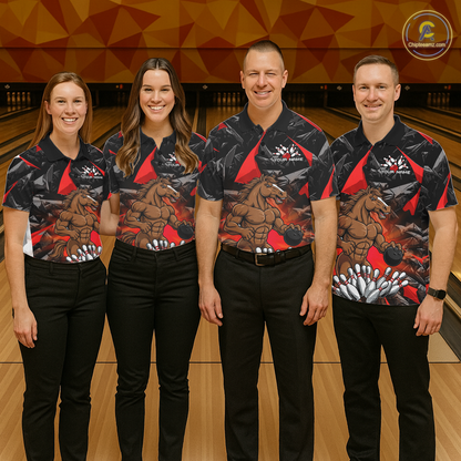 Custom Red Funny Horse Bowling Jersey for Men Bowling Team Shirts Bowling League Polo & 1/4 Zip HNT183