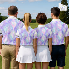 Load image into Gallery viewer, Violet And Blue Square Pattern Mens Golf Polo Shirt Custom Name Golf Tops For Men NHN0203