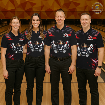 Custom Black & Red Funny Cowboy Bowling Shirt for Women Polo & 1/4-Zip Bowling League QZT840