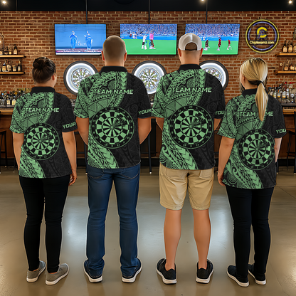 Custom Green Tribal Dart Shirts for Men Dart Team Jersey Dartboard Gifts Polo & 1/4 Zip NNT163