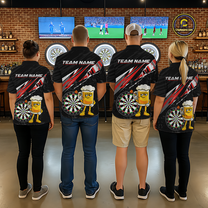 Custom Red Funny Beer Dart Shirts for Women Darts Team Jerseys Dart Tournament Polo & 1/4 Zip NNT139