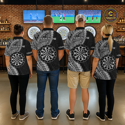 Custom White Tribal Dart Shirts for Women Dart Team Jersey Dartboard Gifts Polo & 1/4 Zip NNT163
