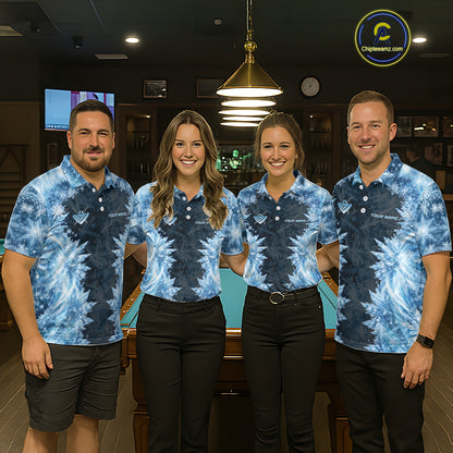 Icy Pattern Blue 9 Ball Pool Billiard Team Shirt For Women Custom Snowflake Billiards Ball Attire NYN3043
