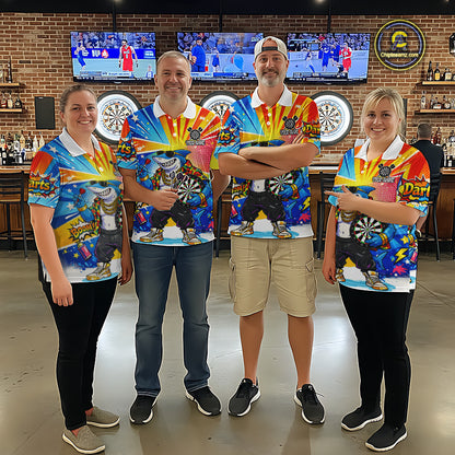 Funny Rich Cool Shark Hold Dartboard Women Darts Polo Shirt Custom Pop Art Dart League Shirt NYN2646
