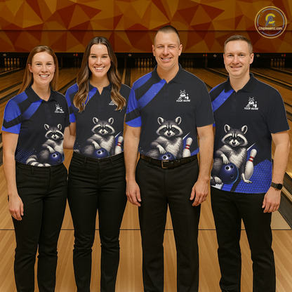 Custom Blue Ugly Raccoon Bowling Shirt for Women Bowling League Polo & Quarter-Zip Gift QZT853
