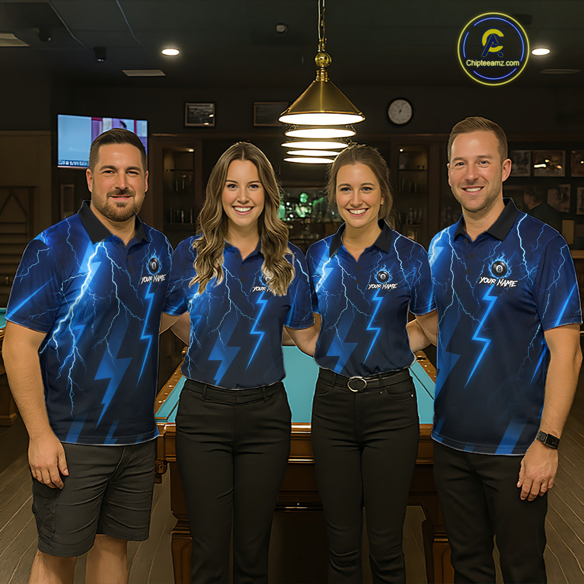 Thunder Lightning Billiard Ball Shirt For Men Custom Blue Flames 8 Ball Billiard Pool Jersey NYN3133