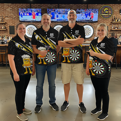 Custom Yellow Funny Beer Dart Shirts for Women Darts Team Jerseys Dart Tournament Polo & 1/4 Zip NNT139