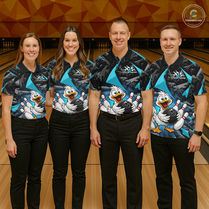 Custom Turquoise Funny Duck Bowling Jersey for Men Bowling League Bowling Team Shirts Polo & 1/4 Zip HN233