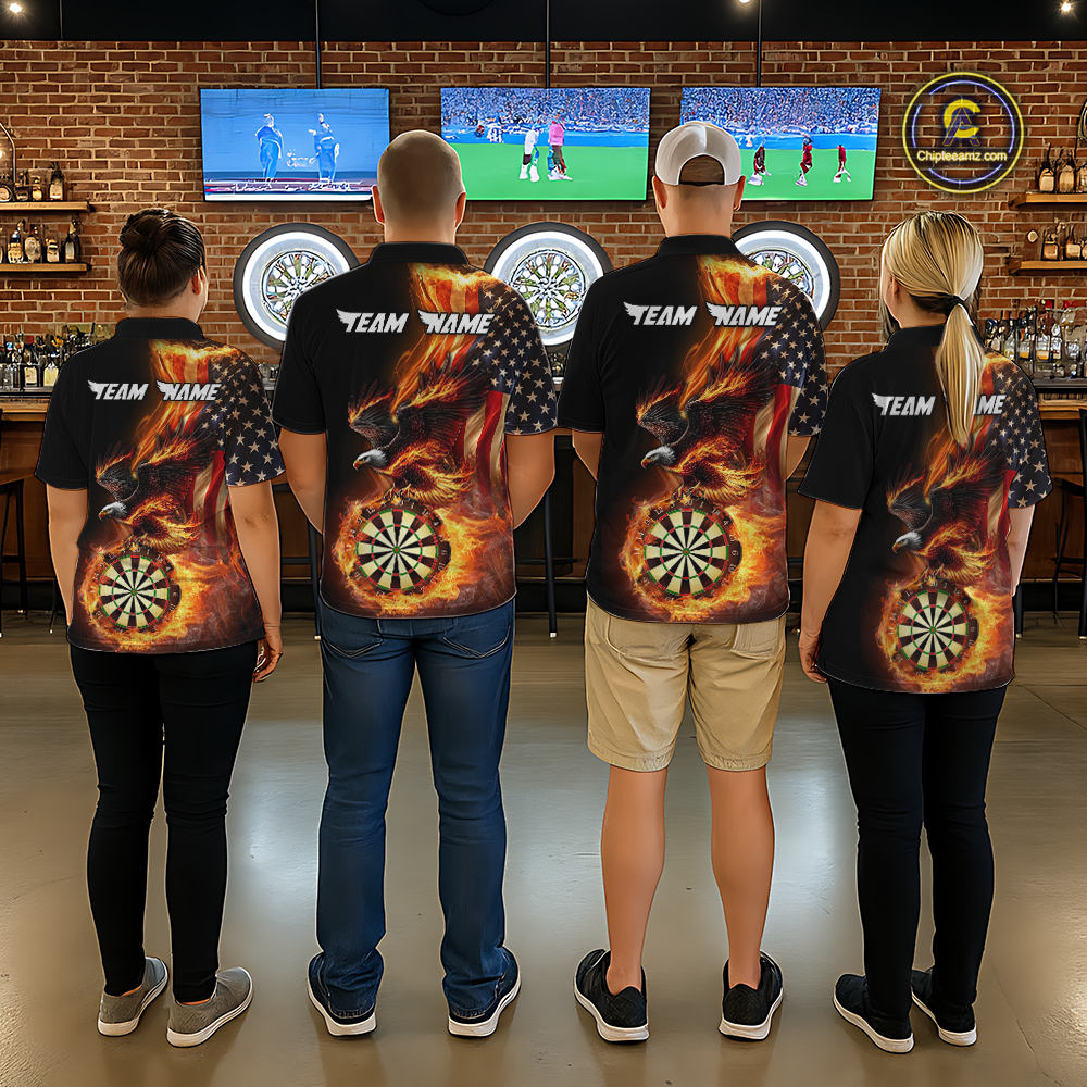 Custom Flame US Flag Eagle Darts Shirt for Women Darts Team Jerseys Dart Tournament Polo & 1/4 Zip NNT112