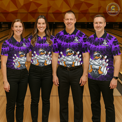 Custom Purple Funny Duck Bowling Jersey for Women Bowling Uniform Polo & 1/4 Zip Bowling Team Shirts HNT238