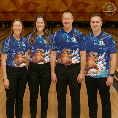 Custom Funny Wombat Bowling Team Shirt Navy Bowling Jersey for Men Bowling Performance QZT924