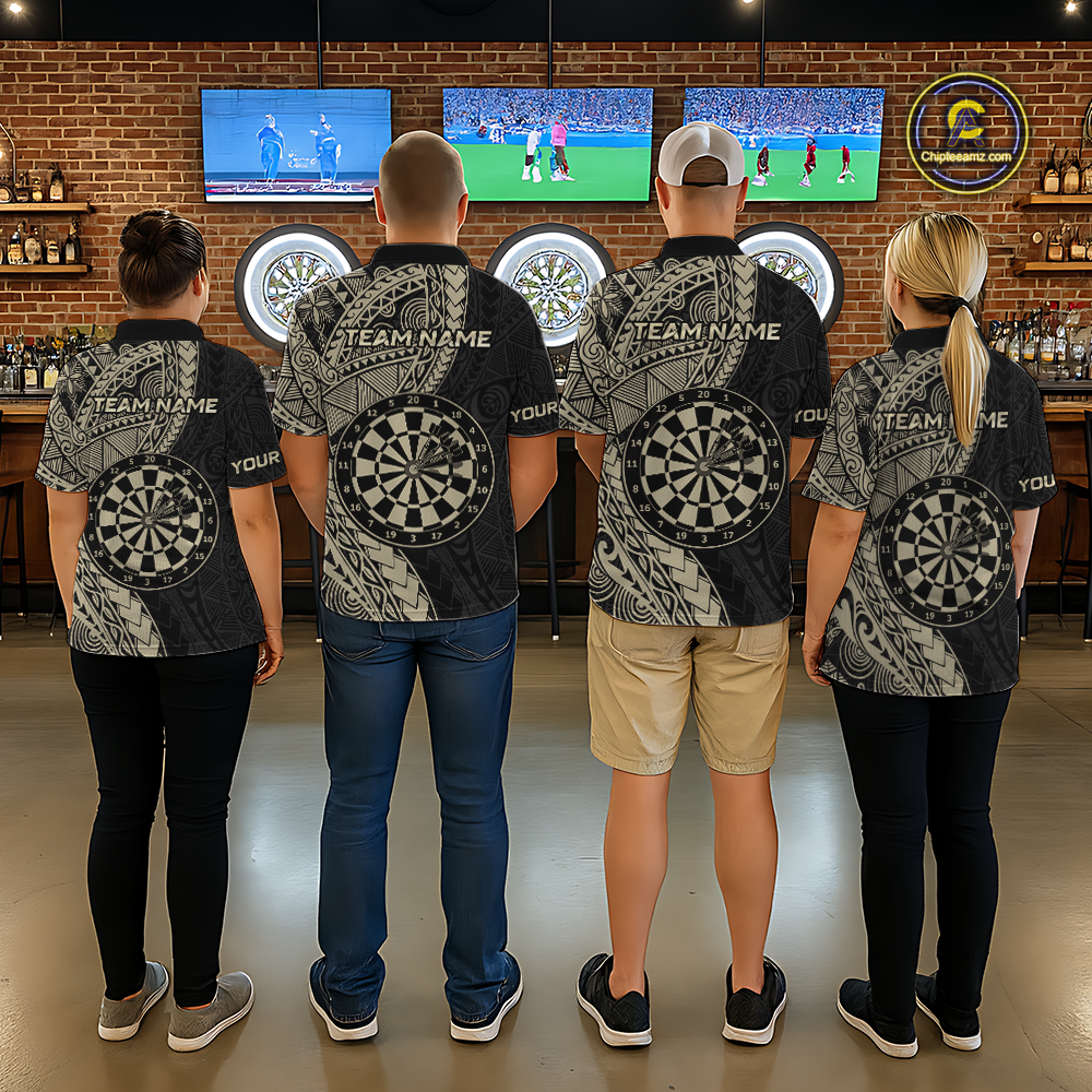 Custom Yellow Tribal Dart Shirts for Women Dart Team Jersey Dartboard Gifts Polo & 1/4 Zip NNT163