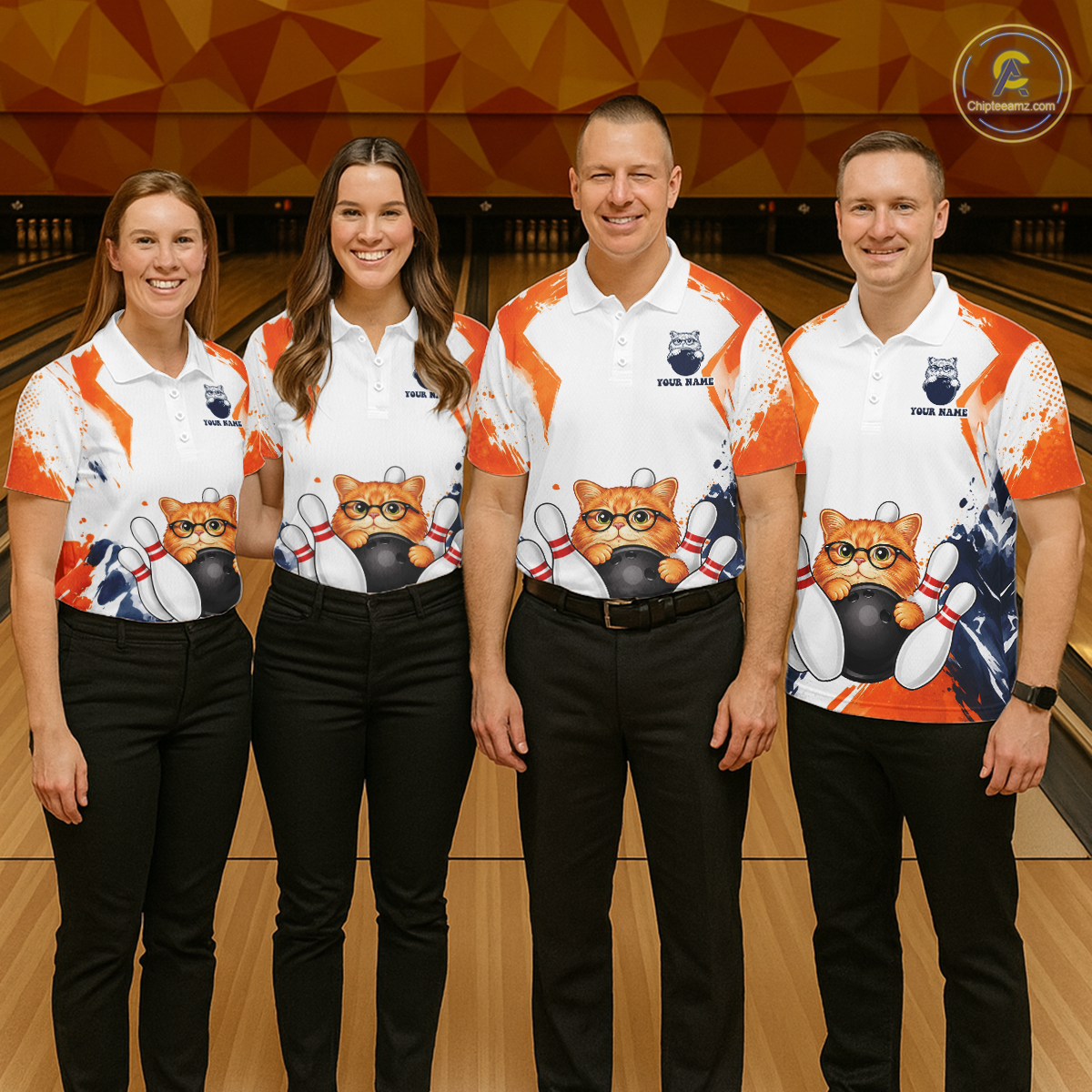 Custom Funny Cat Bowling Jersey for Women Bowling Team Shirts Bowling League Polo & 1/4 Zip HNT186