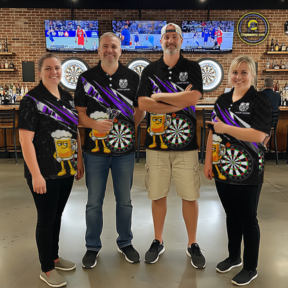Custom Purple Funny Beer Dart Shirts for Women Darts Team Jerseys Dart Tournament Polo & 1/4 Zip NNT139