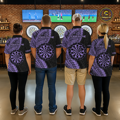 Custom Purple Tribal Dart Shirts for Women Dart Team Jersey Dartboard Gifts Polo & 1/4 Zip NNT163