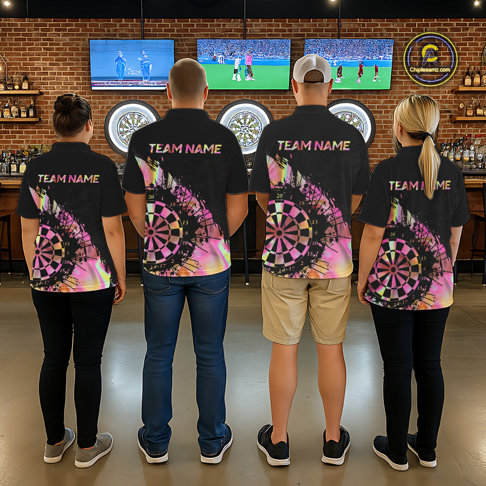 Pink Holographic Dartboard Grunge Darts 1/4-Zip Shirts For Men Custom Name For Darters NYN2705