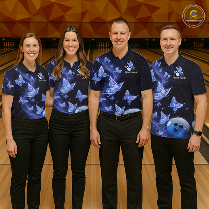 Custom Blue Galaxy Butterflies Bowling Shirt for Men Butterfly Bowling Team Jersey Bowling League HNT277