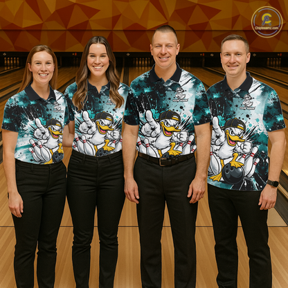 Custom Watercolor Teal Duck Bowling Jersey for Women Bowling Team Shirts Polo & 1/4 Zip HNT239