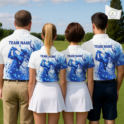 Golf Polo Shirts, Womens Golf Polo Shirts Blue Painting Golfer Custom Name Team Golf Shirt, Golf Gifts NHN0090