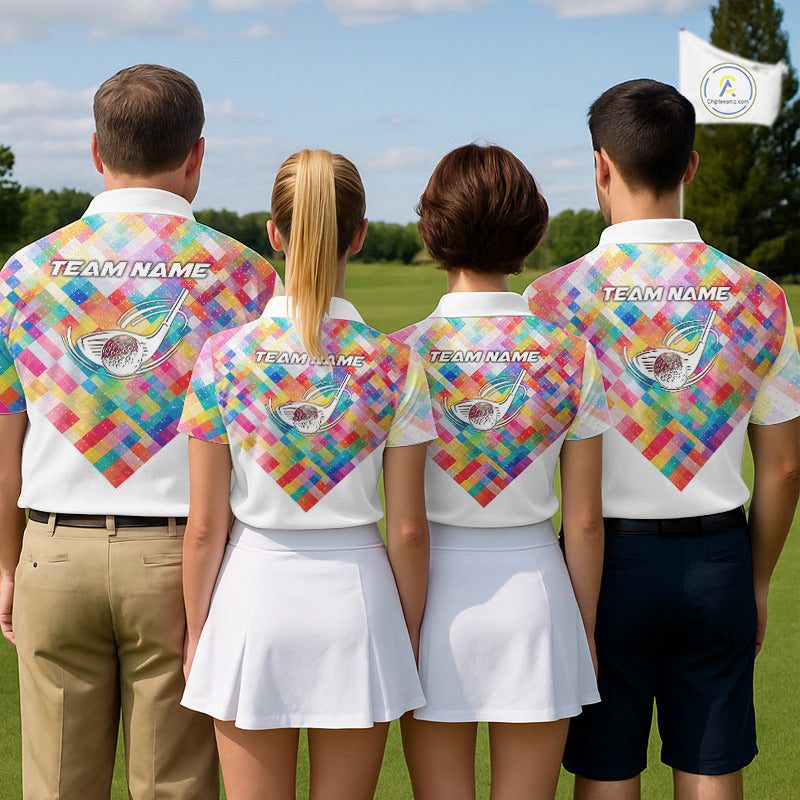 Geometric Pink Womens Golf Polo Shirts Custom Name Golf Shirts For Ladies Personalized Golf Gifts NHN0089
