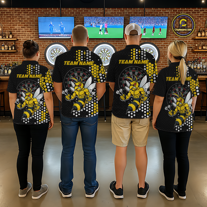 Custom Funny Bee Dart Team Shirt for Men Dart League Jersey Polo & 1/4-Zip Dartboard Shirt Outfit DHT17