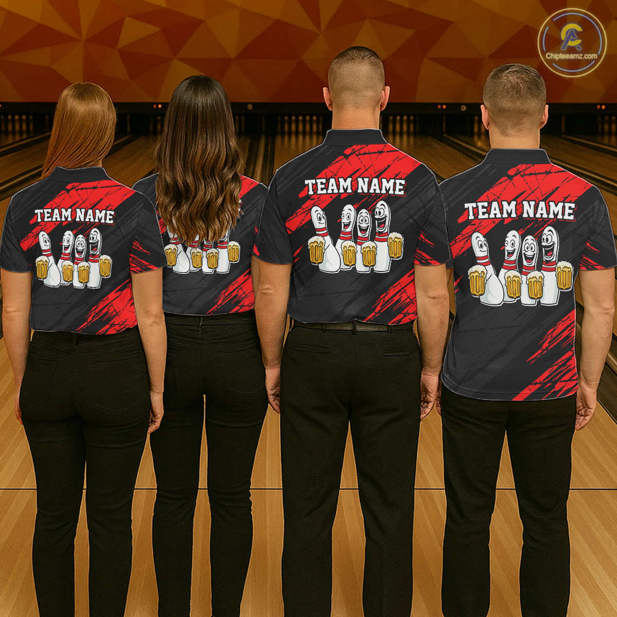 Custom Red Funny Bowling Tournament Jersey for Women Bowling Team Shirts Polo & 1/4 Zip HNT178