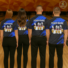 Load image into Gallery viewer, Custom Blue Funny Bowling Tournament Jersey for Men Bowling Team Shirts Polo &amp; 1/4 Zip HNT178