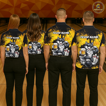 Custom Beer Wolf Bowling Jersey for Men Bowling Team Shirts Bowling Polo & 1/4 Zip HNT264