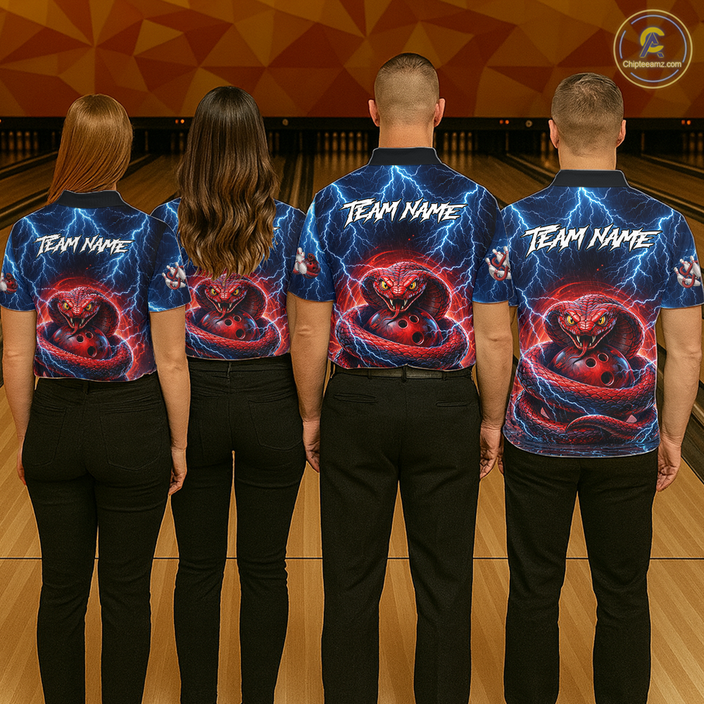 Blue Lightning Thunder Red Snake Bowling Shirt for Women Custom Bowling Team Jersey Bowling Outfit QZT994