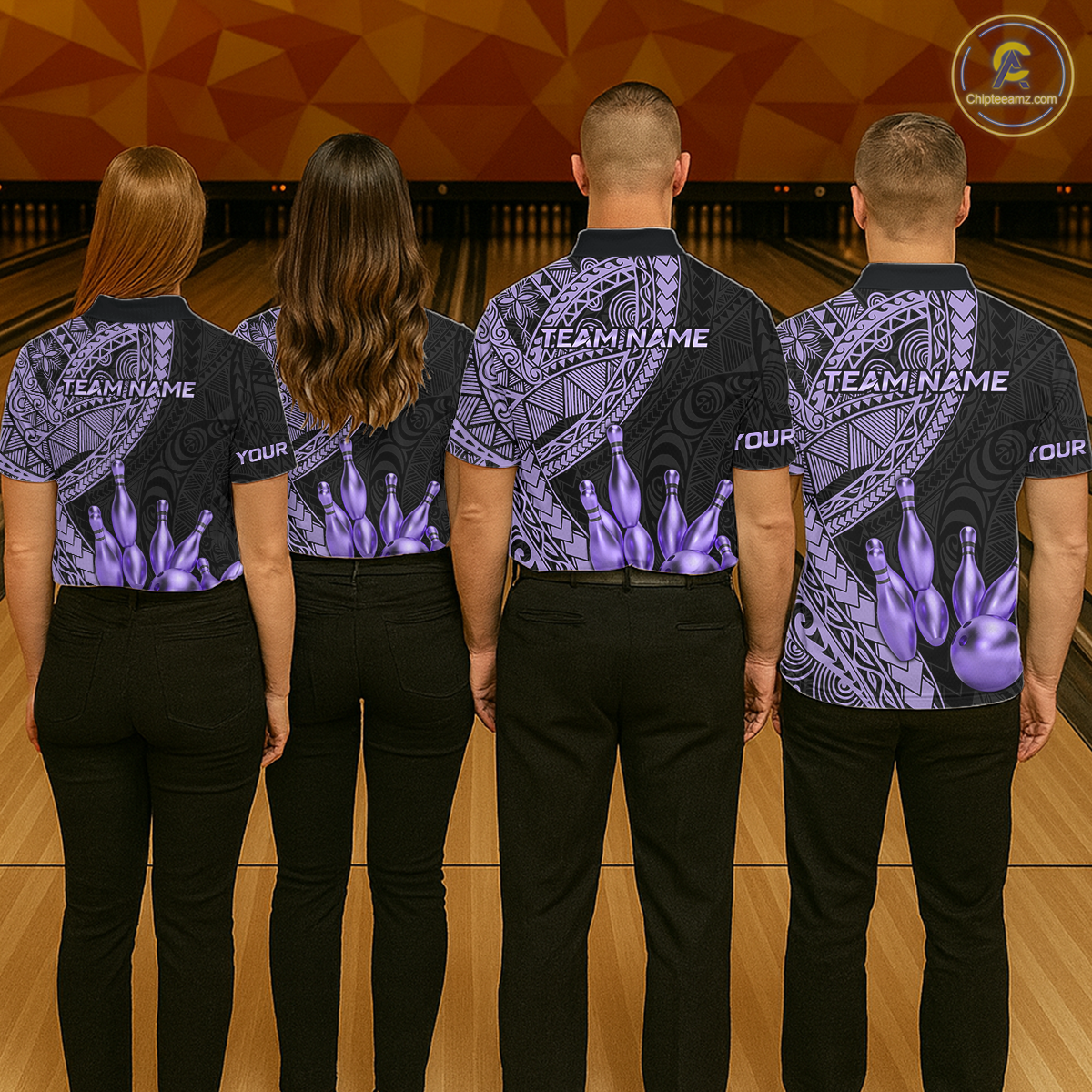 Black and Purple Tribal Pattern Bowling Jersey for Men Bowling Uniform Bowling Team Shirts HNT225