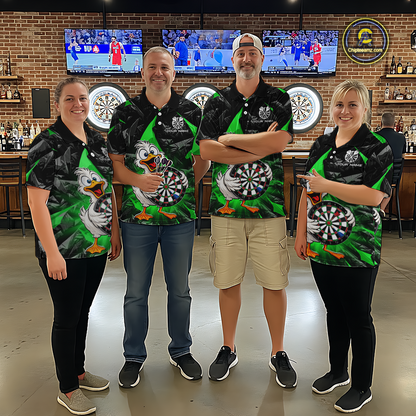 Custom Green Duck Funny Dart Shirt Dart Team Jersey for Women Dartboard Polo & 1/4Zip NNT167