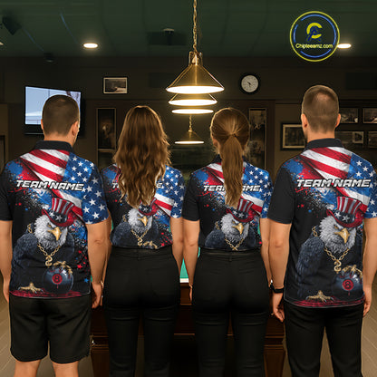 Custom American Flag Splatter Eagle 8 Ball Pool Billiard Shirts For Men Patriotic Billiard Team Jersey NYN2778
